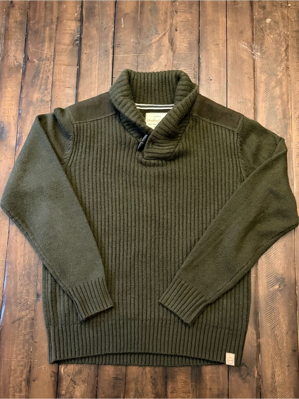 Weatherproof Vintage Olive Green Shawl Collar Toggle Sweater Men's XL